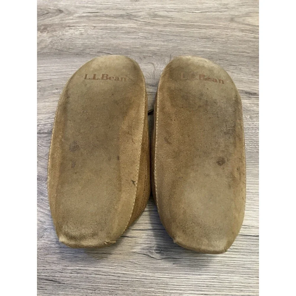 L.L. Bean Kids Suede Moccasin  Slippers Shearling Lined  Brown Size 4